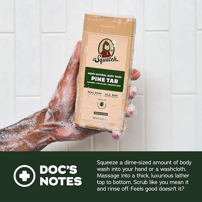 Dr. Squatch Natural Men's Body Wash Shower Gel - Cleansing, Nourishing, Long Lasting Scent, Moisturizing Body Wash for Men - Birchwood Breeze + Rainforest Rapids (14 oz, 2-Pack)