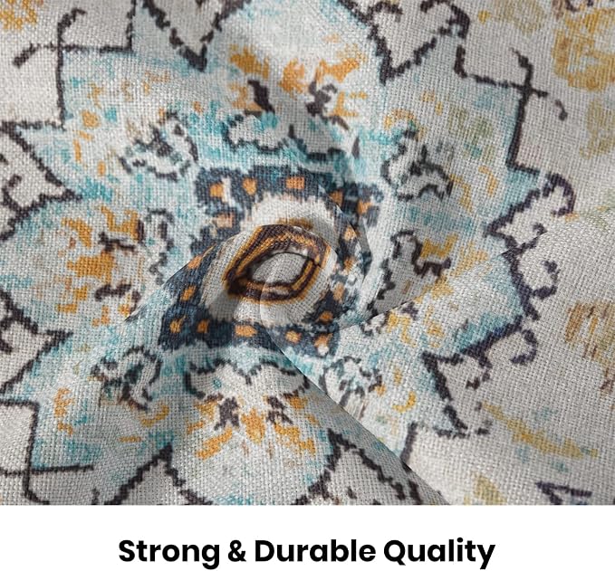 AEIOAE Boho Pillow Covers 20x20 Inch Set of 2,Carpet Pattern Throw Pillows Case,Blue Yellow Ethnic Design Outdoor Decorative Square Linen Farmhouse Decor Cushion Covers for Home Sofa Bed Couch