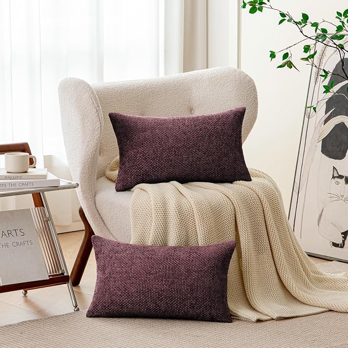 a moment Christmas Wine Red Chenille Throw Pillow Covers 12x20 Inch Pack of 2 Modern Decorative Throw Pillow Covers Farmhouse Cross Covers Home Decor for Sofa Bedroom Living Room