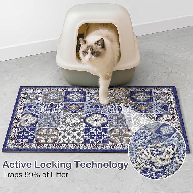 Glittme Cat Litter Mat, 33"x22" Non-Slip Washable Trapping Mat for Cats | Litter Trapping Mat With Thick PVC Coil To Catch Scatter, Soft On Paws And Waterproof Bottom To Protect Floors