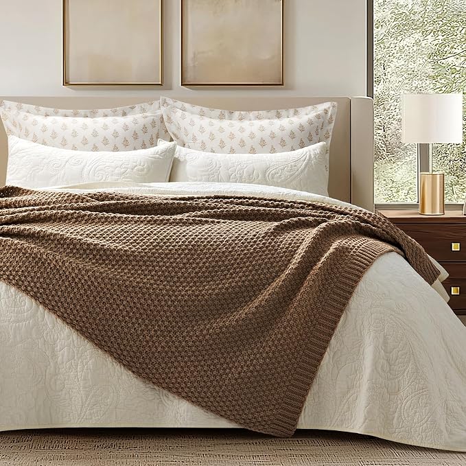 EVERGRACEHOME Chunky Chenille Knit Throw Blanket, 60 x 80, Camel Brown | Sculpted Moss Stitch, Chic Modern Farmhouse, All-Season Warmth, OEKO-TEX® Certified, Elegant Blanket for Couch, Bed, Sofa