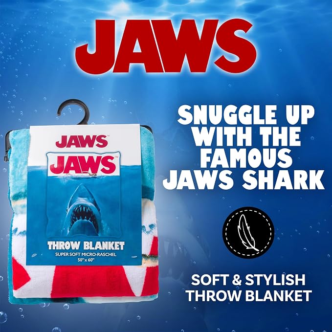 Silver Buffalo Jaws Movie Poster 45" x 60" Fleece Throw, Soft and Cozy Blanket, 250 GSM
