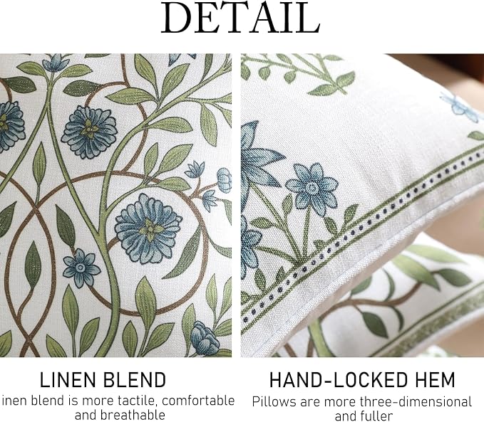 Designer Vintage Linen Throw Pillow Cover,18"x18"-Mosella A | French Elegant Square Decor Pillow Cover,Concealed Zipper Design,Floral Pattern,Sofa,Bedroom,Living Room,Lounge Chairs