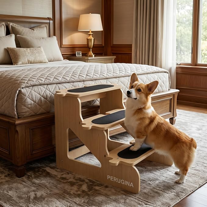 PERUGINA Wood Dog Stairs for Bed,NaturalWood Pattern,L 80lb