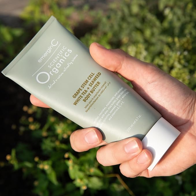 emergin C Scientific Organics Grape Stem Cell, White Tea + Seaweed Body Butter - Nourishing Plant Stem Cell Cream with Vitamins A, C, E for Dry Skin (6.7 oz, 200 ml)