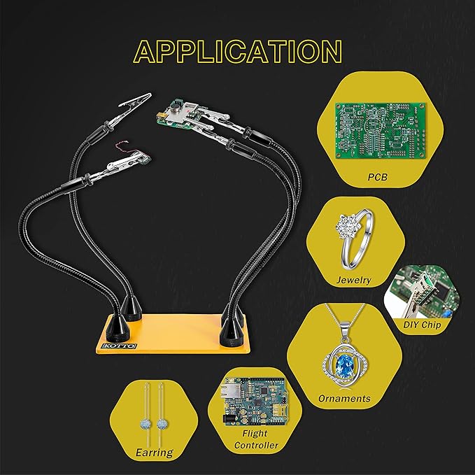 KOTTO Third Hand Soldering Tool PCB Holder Two Magnetic Based Flexible Metal Arms Helping Hands Crafts Jewelry Hobby Workshop Helping Station Non-Slip Steel Weighted Base
