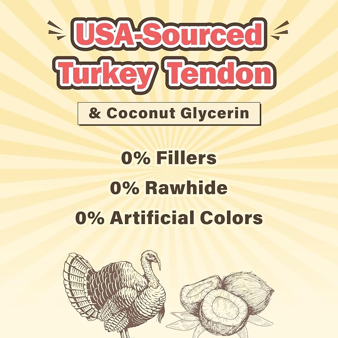 VITADAY All Natural Turkey Tendon Dog Treats Strips, 10-Pack | Long-lasting dog training treats, Rawhide-free made of USA-sourced turkey, 3 oz/Pack