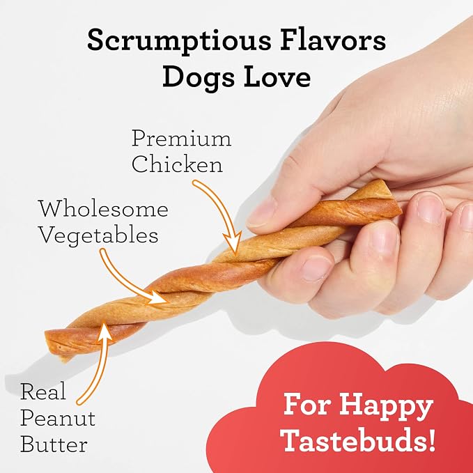 DreamBone CollaYUMS Twists Plus Collagen Rawhide-Free Dog Treats, 20 Count | Supports Hip and Joint Health, Daily Chew, Digests Safely and Completely, With Real Chicken & Peanut Butter, For Adult Dogs