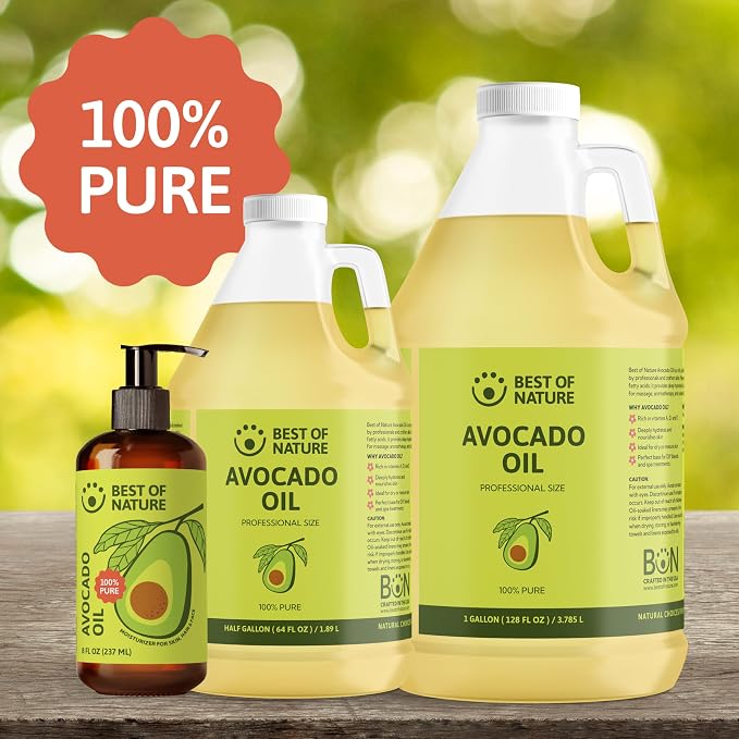Best of Nature 100% Pure Avocado Oil – Natural Massage Oil, Moisturizing Body & Hair Oil, Unscented Skincare & Carrier for Essential Oils, Bulk Size Available (8 Fl Oz)