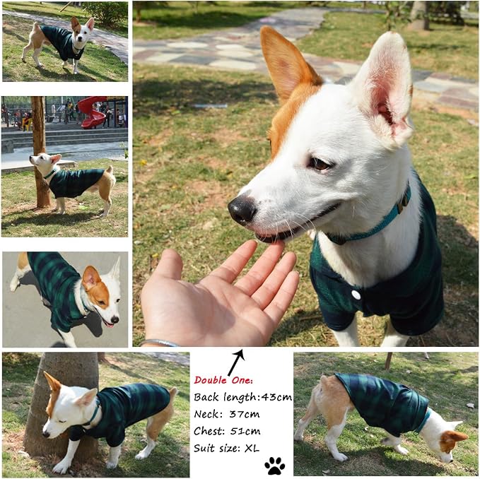 Koneseve Dog Shirt, Pet Plaid Clothes Shirt T-Shirt, Sweater Bottoming Shirt for Small Dog Cat Puppy Grid Adorable Wearing Stylish Cozy Halloween,Christmas Costumes (Green;3XL)