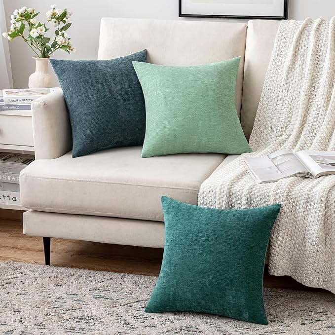 MIULEE Pack of 2 Blue Decorative Pillow Covers 16x16 Inch | Soft Chenille Couch Throw Pillows Farmhouse Cushion Covers for Home Decor Sofa Bedroom Living Room