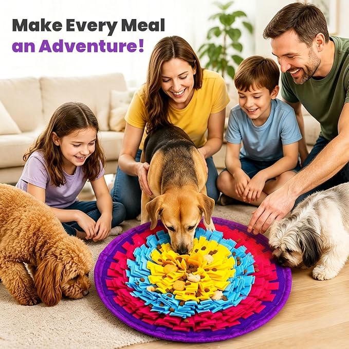 Snuffle Mat for Dogs, 19"x19" - Slow Feeder Bowl & Interactive Dog Puzzle Toy, Enrichment Sniffing Mat for Mental Stimulation, Nosework Foraging Treat Game for Small Medium Large Breed Puppy Cats