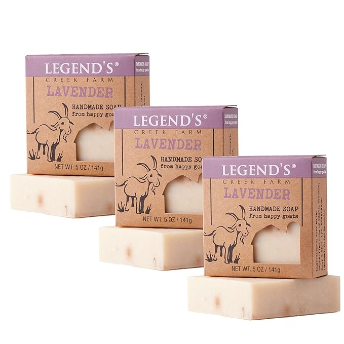 Legend's Creek Farm Goat Milk Soap - Cleansing Moisturizing Bar for Hands and Body - 5 Oz Creamy Lather, Nourishing, Gentle Natural Soap for Sensitive Skin, Handmade in USA (Lavender, Pack of 3)