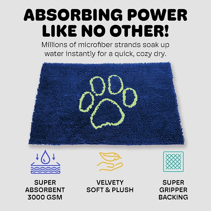 Dog Gone Smart Dirty Dog Doormat - Fast Drying Rug with Super Gripper Backing for Clean Floors - Super Absorbent and Machine Washable Mat for Muddy Paws - Marine | Super Gripper Backing for Clean Floors - Absorbent Microfiber and Machine Washable Mat f...