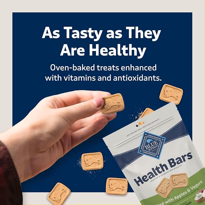 Blue Buffalo Health Bars Crunchy Dog Biscuits, Oven-Baked with Natural Ingredients, Apples & Yogurt, 16-oz Bag, (Pack of 4)