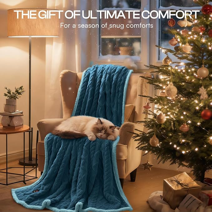 Luciphia Waterproof Dog Blanket, Reversible Sherpa Fleece for Couch Cover | Reversible waterproof pet blanket with soft Sherpa fleece; machine washable, protect couch bed car, Navy-thicken 65" x 57"