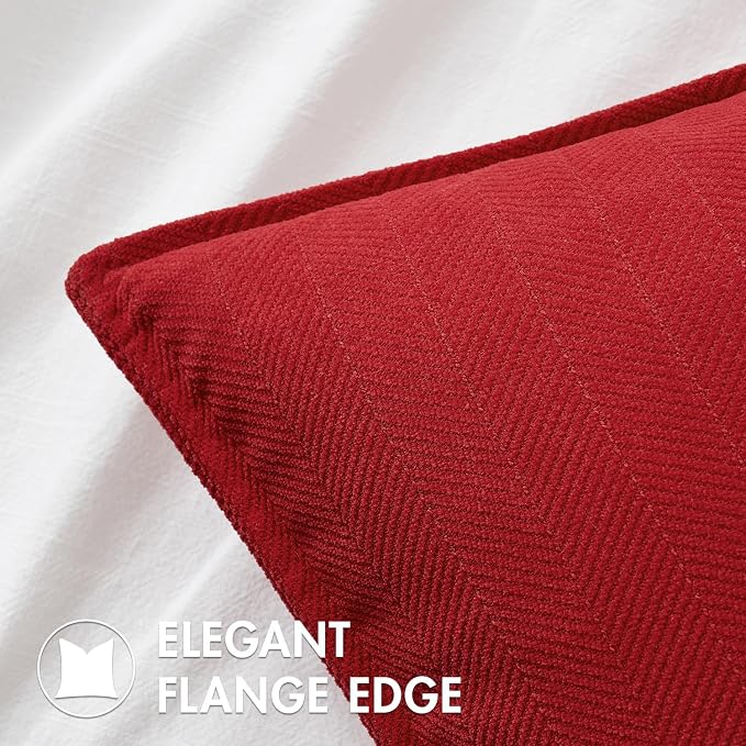 MIULEE Pack of 2 Red Decorative Chenille Pillow Covers 16x16 Inch | Soft Couch Throw Pillows,Farmhouse Cushion Covers with Elegant Design for Sofa,Bedroom,Living Room,Spring Home Decor