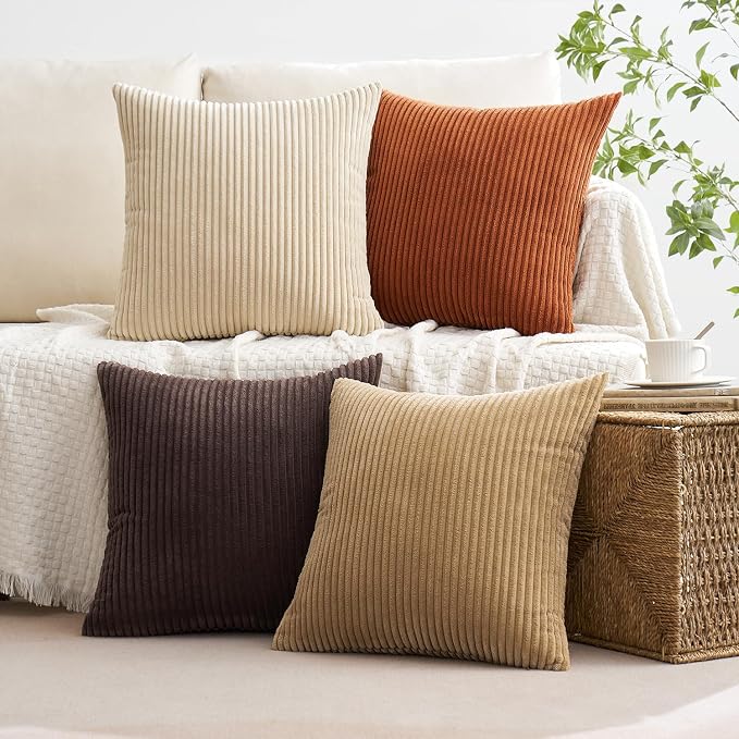 MIULEE Fall Decorative Throw Pillow Covers Chocolate Brown Rust 18x18 | Set of 4, Vintage Retro Fall Decor, Rich Chocolate Palette, Boho Farmhouse Cushion Covers for Couch Bed Sofa Living Room