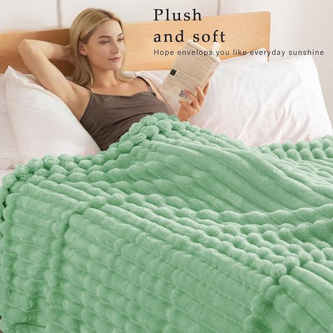 Exclusivo Mezcla Striped Queen Size Fleece Blanket for Bed, Couch, 90"x90" | Soft Breathable Cozy Bed Blankets, Lightweight Plush Fluffy Fuzzy Jacquard Decorative Blankets