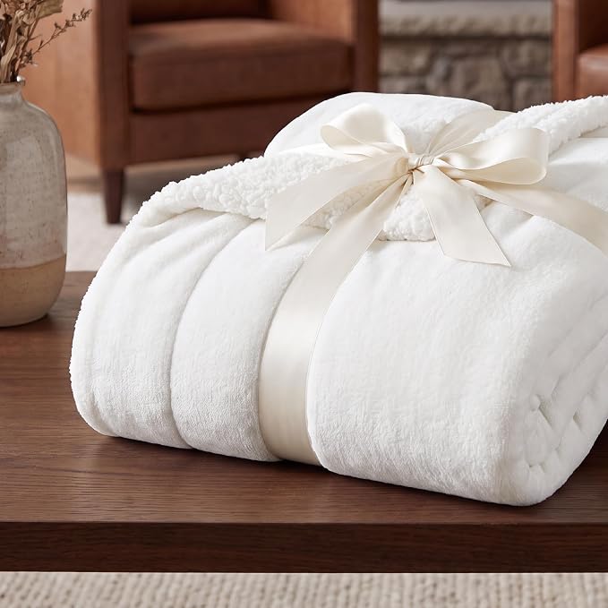 Bedsure GentleSoft Sherpa Fleece Blankets King Size for Bed, Non-Heated, Thick and Warm Throw for Women and Men, Soft Fuzzy Plush King Blanket for Winter, Bright White, 108x90 Inches