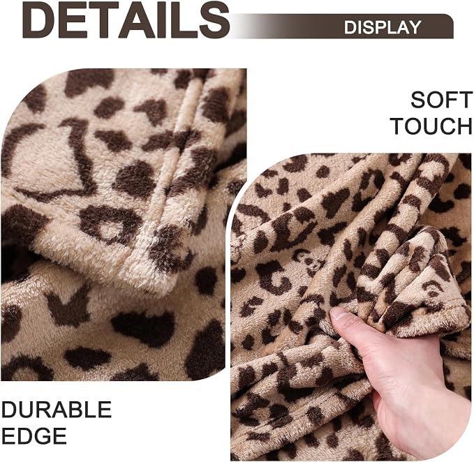 PU MEI Brown Leopard & Cheetah Print Fuzzy Flannel Blanket, Double Sided Ultra Cozy Super Soft Lightweight Animal Throw Blanket for Sofa, Couch, Bed, 50" x 60" inches