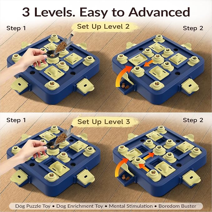 KADTC Dog Chess Puzzle Toy, 3-Levels, Mental Stimulation for Smart Dogs