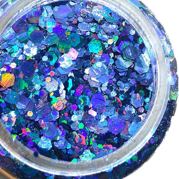 Royal Blue - Holographic - Craft Glitter - 2oz Glitter Shaker Bright Colorful Mix Chunky Body Glitter Bulk - 24 Colors in Shaker, Cosmetic Grade Glitter - EBKC709