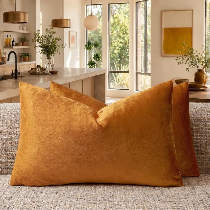 GIGIZAZA Orange Pillow Covers 12x20 Decorative Pillows Pack of 2 | Lumbar Throw Pillows for Couch Sofa,280gsm Soft Textured Fabric,Modern Pillowcases,Luxury Cushion Covers