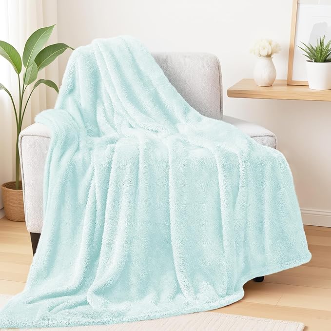 Exclusivo Mezcla Fuzzy Large Fleece Throw Blanket for Couch, Mint Green | 50x70 Inches, Super Soft and Cozy Throw, Plush Fluffy Blanket for Sofa, Bed, Bedroom, Home Decor, All Season