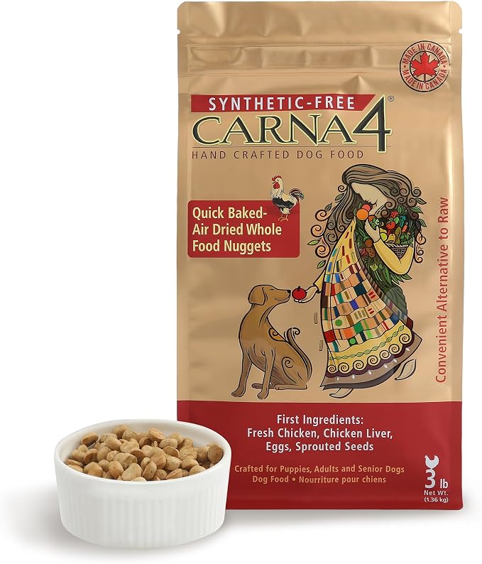 CARNA4 Gentle Quick-Baked Air-Dried Dog Food, Chicken Recipe, 3lb | Fresh Chicken, Liver, Whole Eggs & Organic Sprouted Seeds, Never Extruded, No Synthetic Vitamins or Minerals