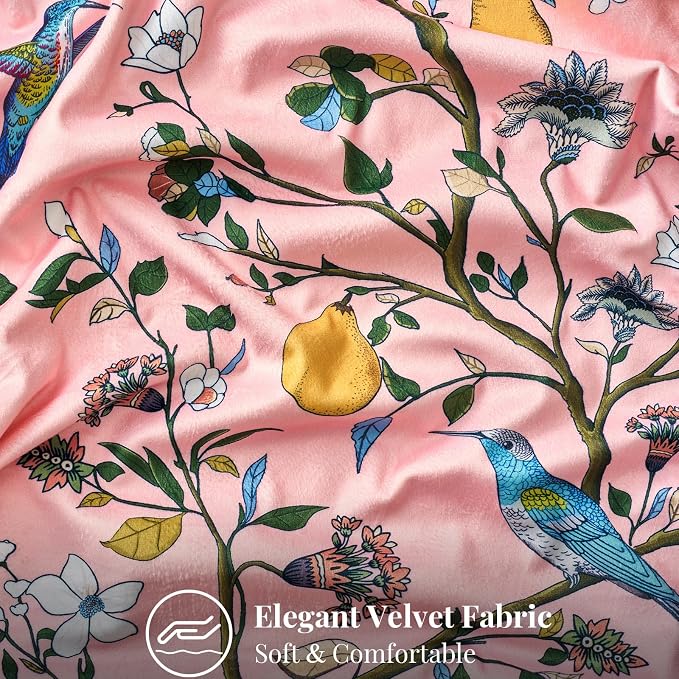 Light Pink Velvet Floral Decorative 12x20 Lumbar Pillow Covers Set of 2 | Durable and Sturdy,Botanical Printed Pattern,Throw Pillows Case,Rectangle,Colorful Farmhouse,Home Sofa Bed Couch Decor