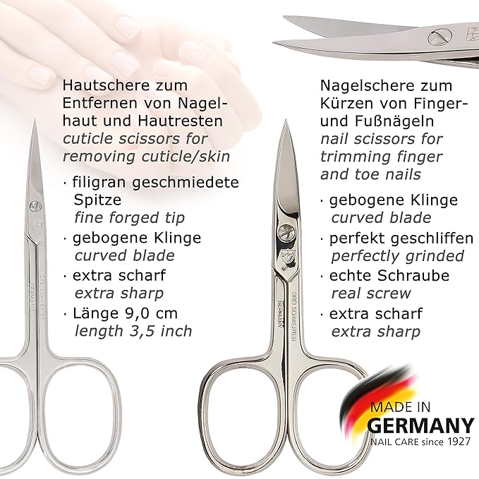 3 Swords Germany – Brand Quality 12 Piece Manicure Pedicure Grooming kit Set for Professional Finger & Toe Nail Care with Black Synthetic Leather case - Made in Germany