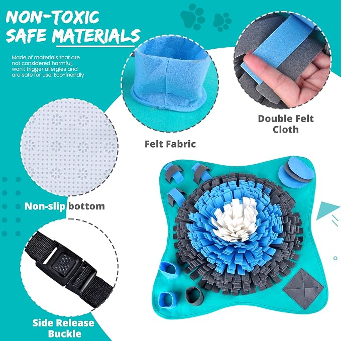 25" Dog Snuffle Mat - Interactive Dog Puzzle Toys for Enrichment - Large Slow Feeder Foraging Mat for Brain Games & Nosework Training - Washable Pet Sniff Mat with Easy to Carry Handle