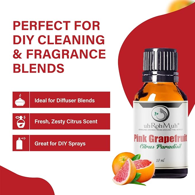 Pink Grapefruit Essential Oil Cold Pressed Citrus Paradisi Peel Oil Fresh Citrus Aroma Top Note Essential Oil for Aromatherapy Diffuser Skincare Haircare and Natural DIY Cosmetic Blends - 10 ml