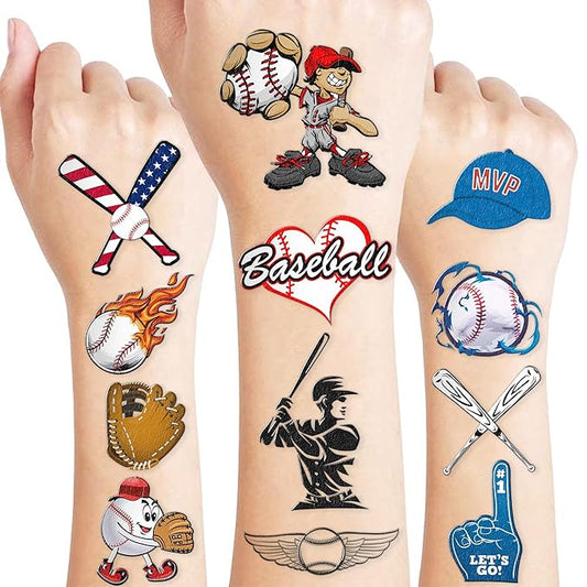 96PCS Baseball Pre-Cut Temporary Tattoos for Kids - Sports Birthday Party Favors, Baseball Party Supplies, Goodie Bag Fillers, School Prizes for Boys & Girls