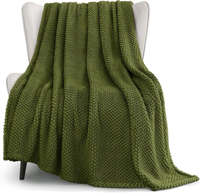 Whale Flotilla Extra Large Soft Fleece Throw Blanket for Couch | 50x70 Inch, Olive, Suitable for Sofa Chair Bed, Fluffy Fuzzy Jacquard Blankets for All Season, Lightweight and Cozy