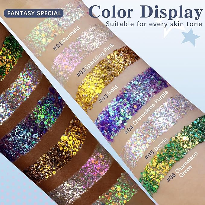 Chameleon Purple Body Glitter Stick, Holographic Fairy Costume Makeup Face Hair Glitter Stick Rave Outfits for Women, Shimmer Face Paint Singer Concert Festival Party Accessories, 1.06 OZ