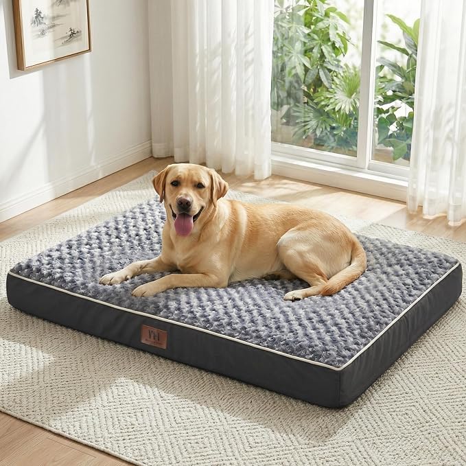 WESTERN HOME WH Orthopedic Dog Bed for Jumbo Dog Washable Pet Bed, 54in | Waterproof Liner,Removable Cover,Thick Egg Crate Foam for Joint Support,Nonskid Bottom,OEKO-TEX Certified,Grey,Up to 120 Lbs