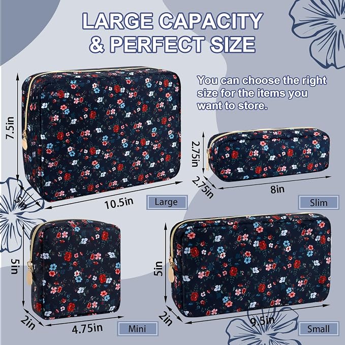UIXIZQ Waterproof Mini Floral Makeup Bag Pouch for Purse,Nylon Flower Cosmetic Travel Bag Small Preppy Toiletry Organizers Bag for Women Girl,Cute Zipper Pouch Coin Purse for Work(Mini Black-Flowers)