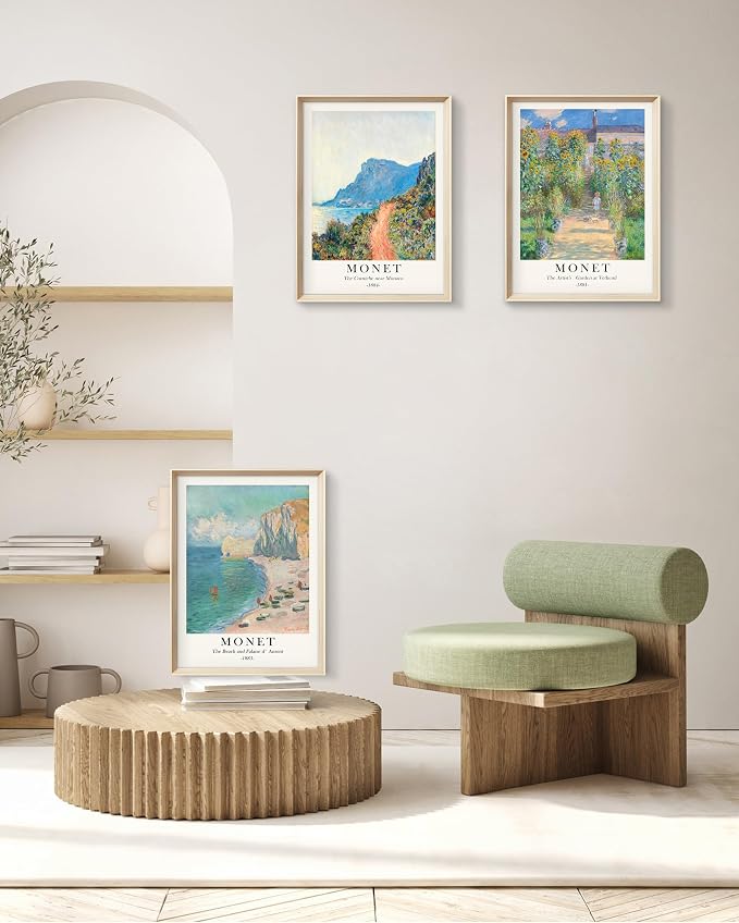HesenDot Framed Wall Art, Claude Monet Landscape Canvas Prints Set | 12x16IN 3 Piece Set,High Framed Design Canvas Prints,Vintage Impressionism Artwork,Wall Decor for Living Room Bedroom Office