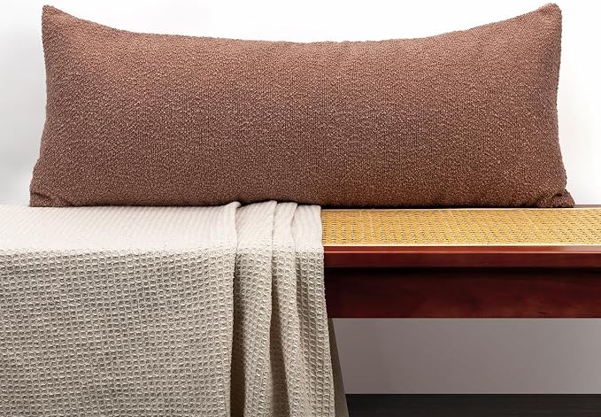 JoraLion 14x36 inch Boucle Lumbar Pillow Cover, Coral Woven Texture Neutral Long Pillow Cover Breathable Cushion Case for Couch Sofa Bed Living Room Home Decor (Cover Only)