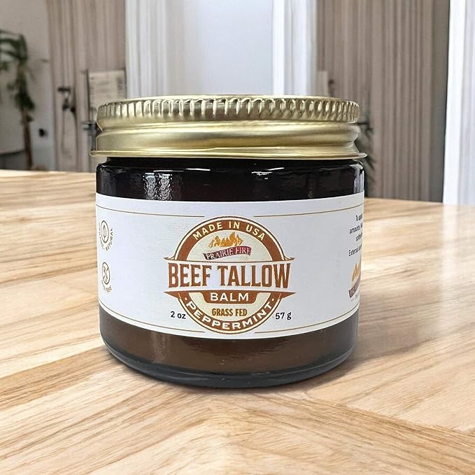 Grass Fed Beef Tallow Balm - 2 oz - Grown and Made in USA - Organic Grass Fed and Finished Tallow - Moisturizing Skin Care Peppermint