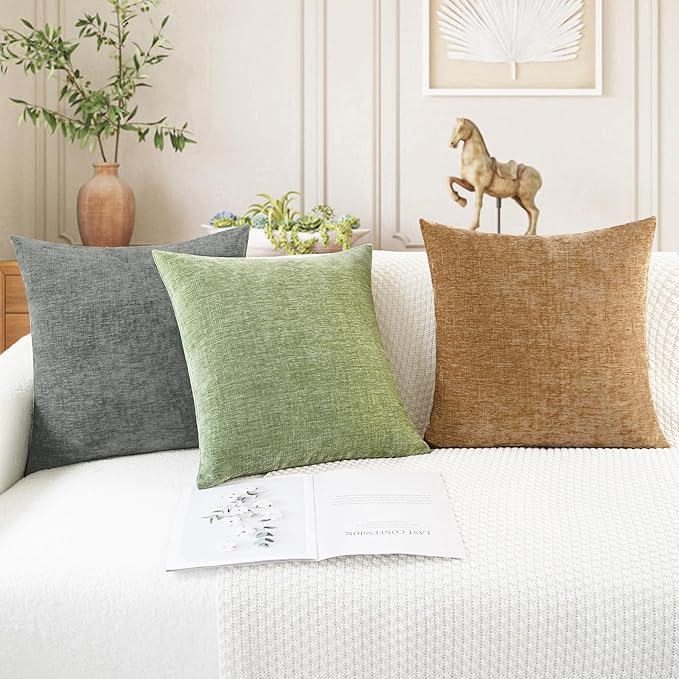 CaliTime Decorative Couch Throw Pillow Covers 26 X 16 Inches Medium Grey | Pack of 2, Cozy Chenille Cushion Cases for Sofa Bed Living Room Farmhouse Home