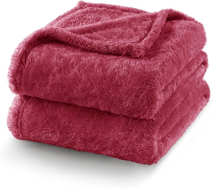 Exclusivo Mezcla Fuzzy Plush Fleece Bed Blanket Queen Size, Deep Red | 90x90 Inches, Super Soft and Cozy Bed Blanket, Fluffy Decorative Bedding for Livingroom, Bedroom, All Season