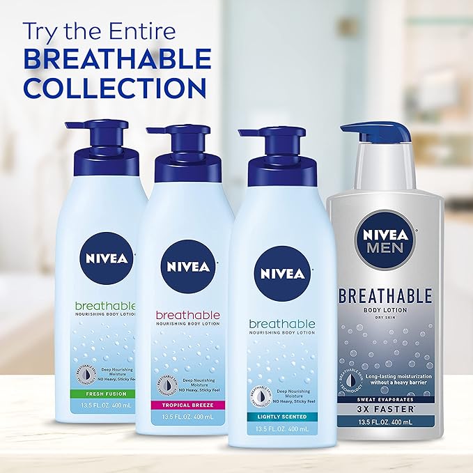 NIVEA Breathable Nourishing Body Lotion Tropical Breeze, Body Lotion for Dry Skin, Pack of Three 13.5 Fl Oz Pump Bottle