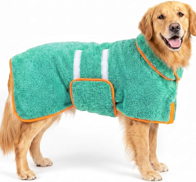 Dog Bathrobe, Super Absorbent for Small to Large Dogs, Lake Green XL | Dog Robes with Soft Fleece, Warm & Cozy, Adjustable Fit, and Quick Drying Coat for Baths Swimming and Grooming