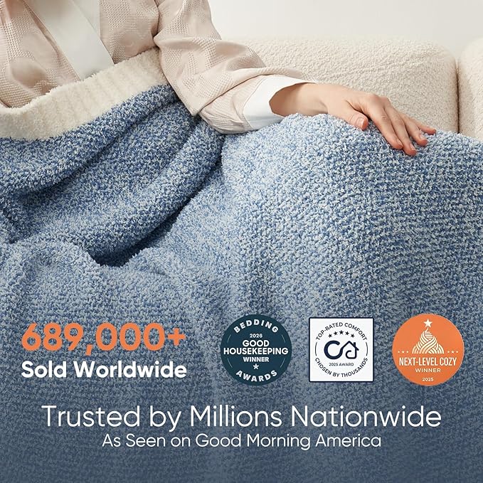 Snuggle Sac Heather Blue Bed Blanket Oversized Twin XL 66x90, Super Soft Warm Blankets for Bed, Living Room, Luxurious Microfiber Blanket Dupes, Heather Blue, 66x90