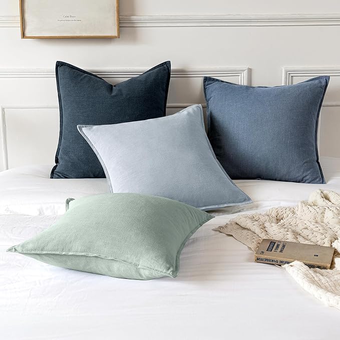 MIULEE Decorative Linen Euro Sham Pillow Covers 22x22 Inch Blue Ashes | Boho Farmhouse Neutral Couch Throw Pillows for Bed, Pack of 2 Accent Coastal Modern Pillowcases, Sofa Livingroom Home Decor