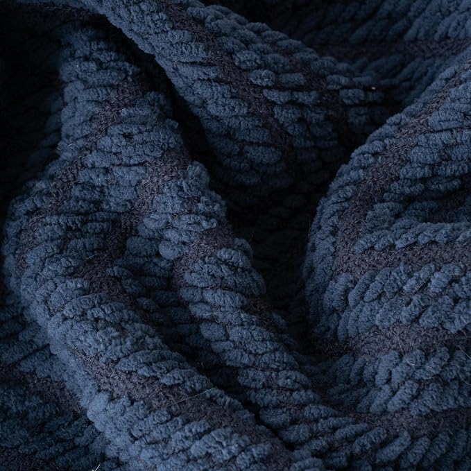 BATTILO HOME Navy Blue Throw Blanket for Couch, 60"x80" | Super Soft Cozy Warm Dark Blue Throws for Twin Bed, Knit Woven Chenille Blanket Versatile for Sofa Bedroom Home Decor