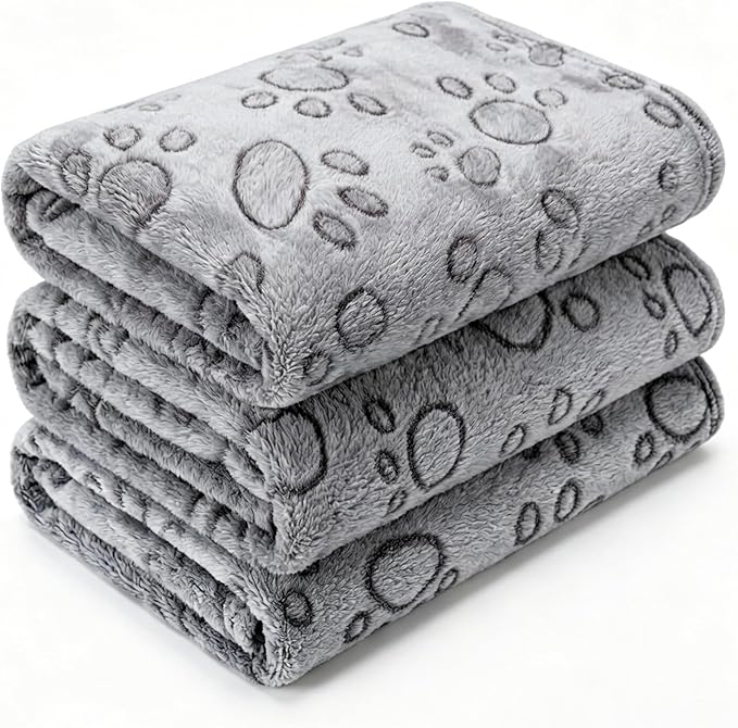 CADONO 1 Pack 3 Blankets for Dog Puppy Cat (Large 41x31'', Grey) | Super Soft Fluffy Premium Fleece Pet Blanket Flannel Paw Printed Throw